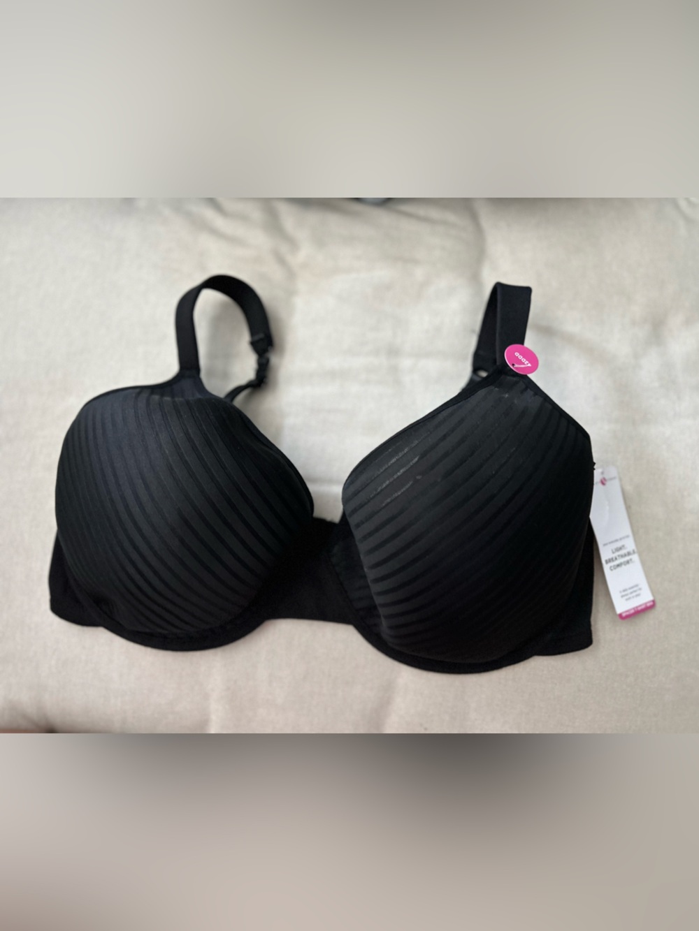 Ashley Stewart Black Diagonal-Stripe Padded T-Shirt Bra